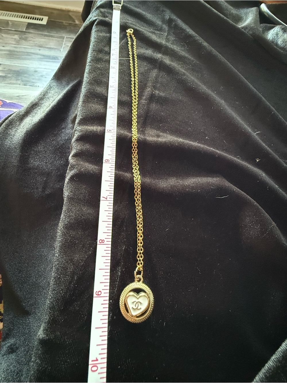 ChaneI Gold Necklace with White Enamel Logo Heart Pendant - Picture 6 of 9